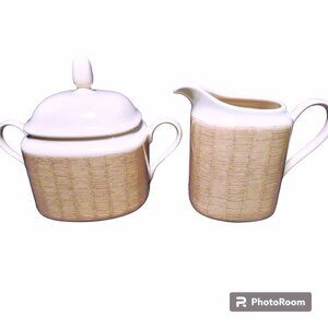 Vintage Creamer and Sugar Bowl Set Mikasa TATAMI PEACH Tempo Eighty Japan